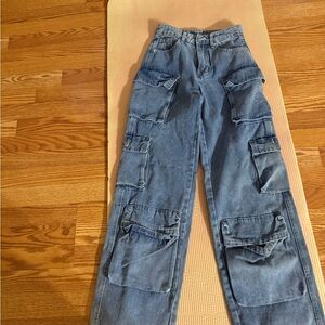 SHEIN Women's Relaxed Blue Cargo Jeans